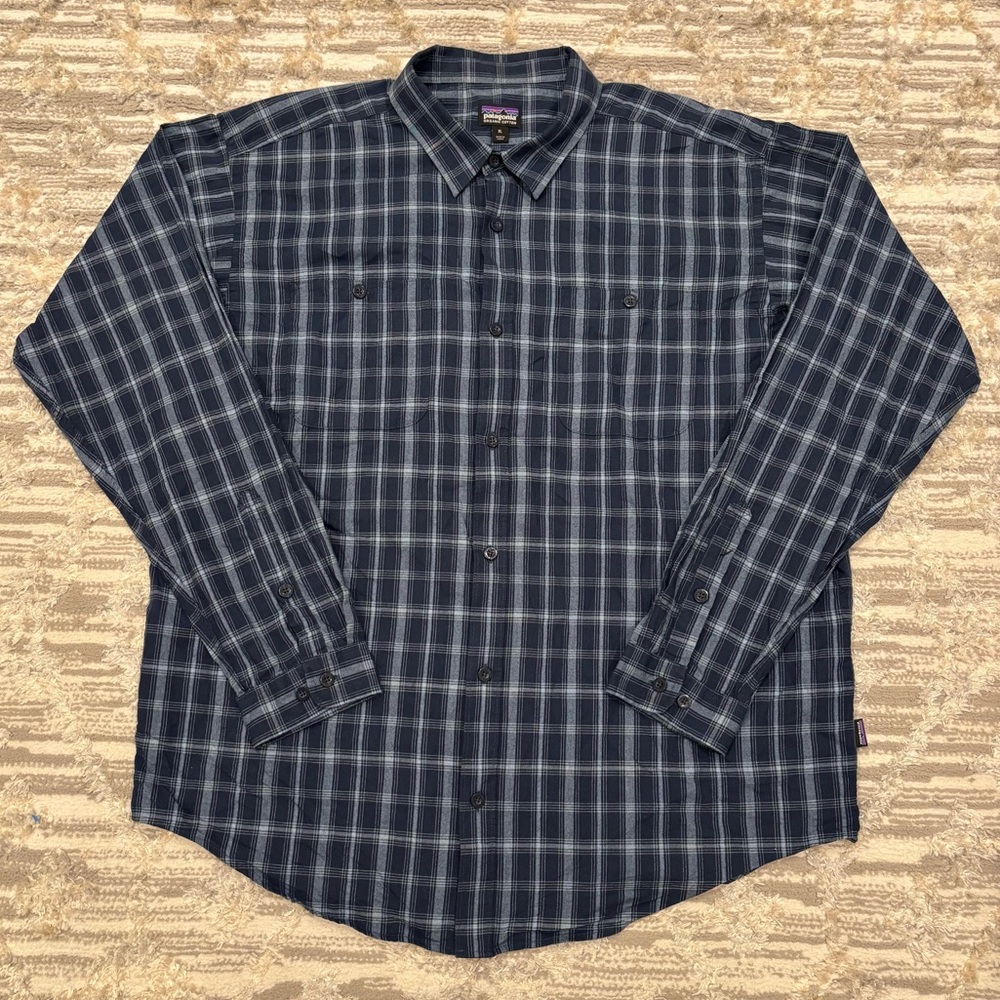 Patagonia Long Sleeve Pima Cotton Shirt Men's XL Plaid Button Up Pockets Outdoor